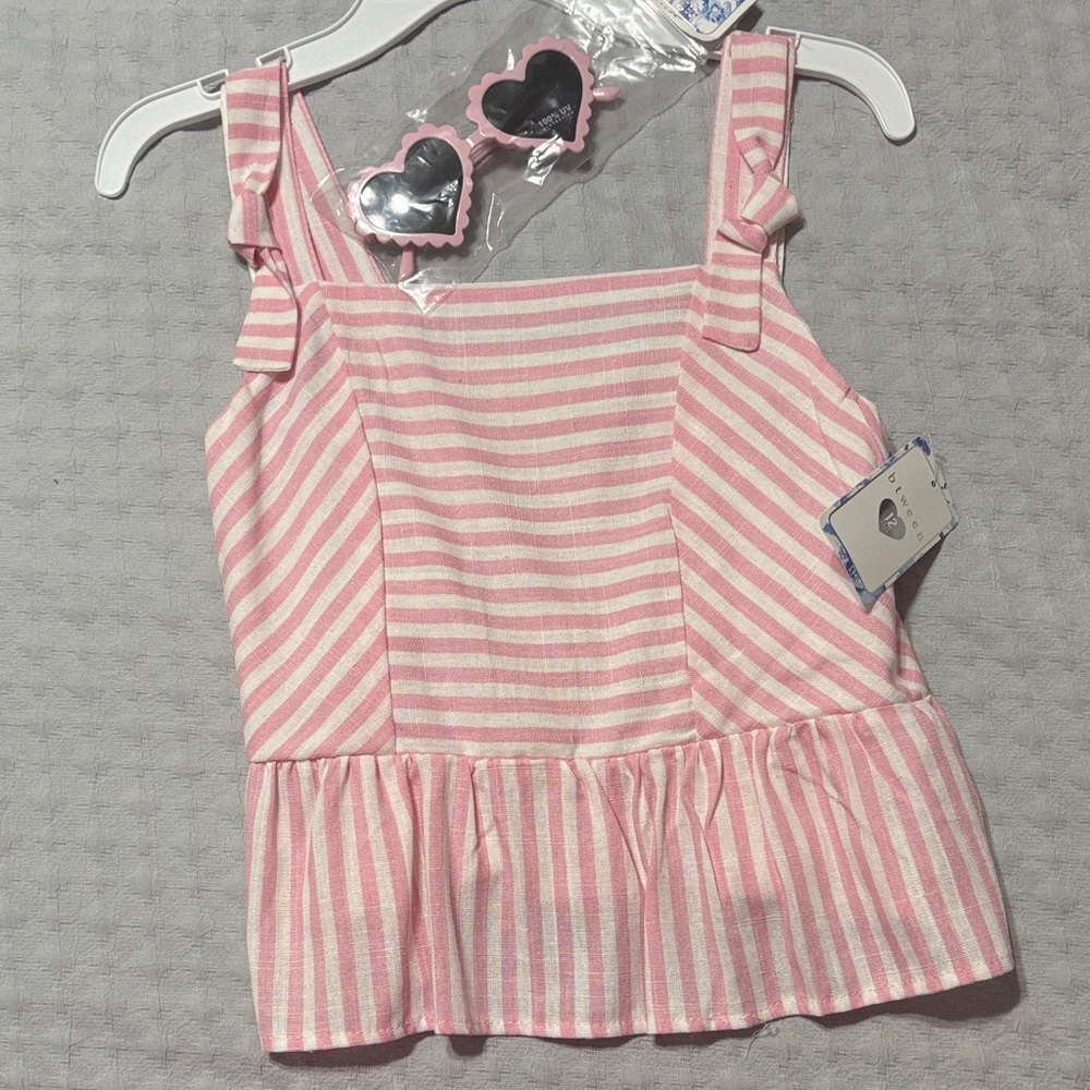 Blowfish Pink and White Striped Peplum Top